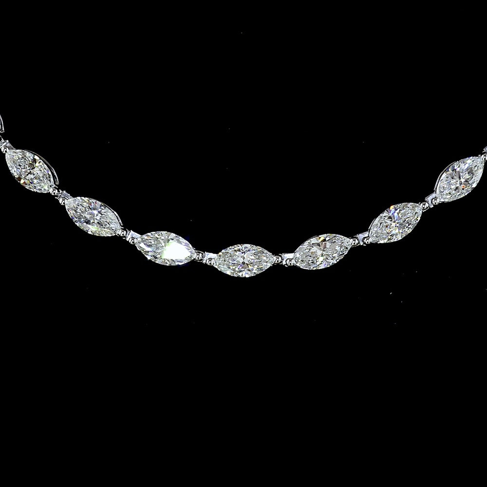 14K White Gold 16" Tennis Necklace with East-West Set Marquise Cut Lab Diamonds - 10.35 Carat Total Weight, E-F VS1 Clarity - Covaloro Fine Jewelry