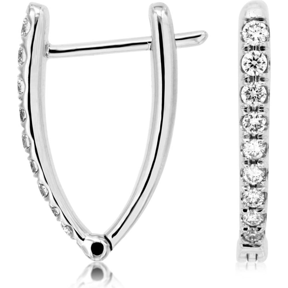 14K White Gold 16mm Diamond Hoop Earrings - 0.20 Carats Total Diamond Weight