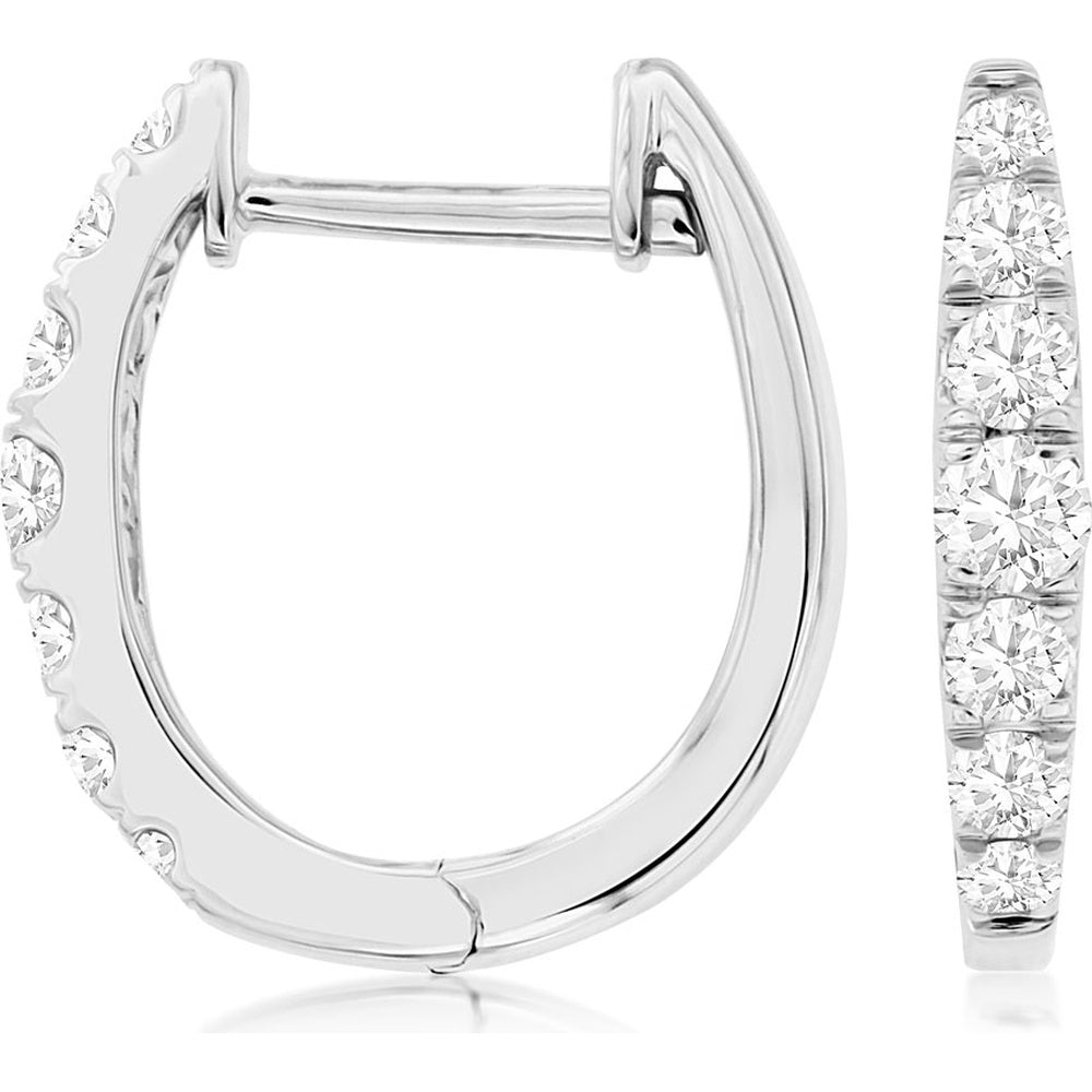 14K White Gold 16mm Diamond Hoop Earrings with Prong-Set Round Brilliant Diamonds - 0.50 Carat Total Diamond Weight - Royal Jewelry