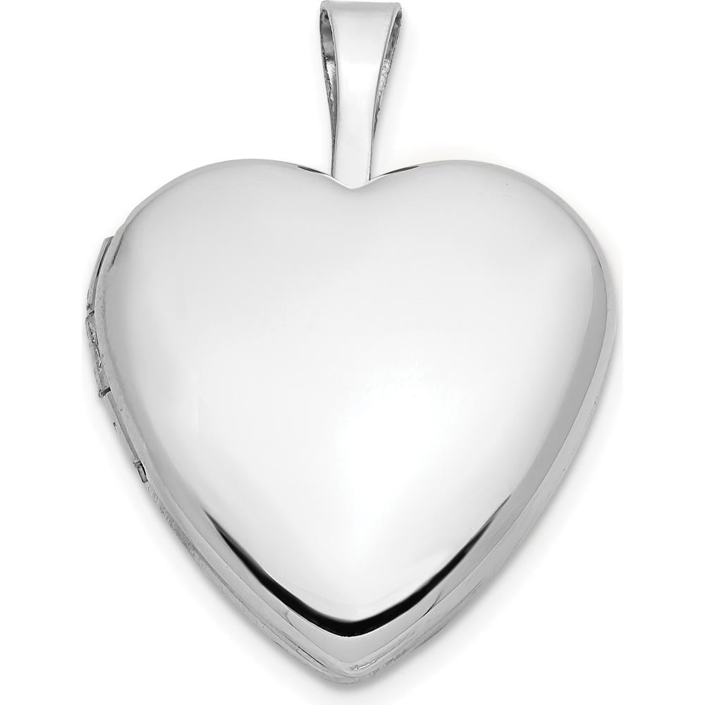 14K White Gold 16mm Heart Locket with Engravable Feature and Rhodium Plating by Monteluci Fine Jewelry