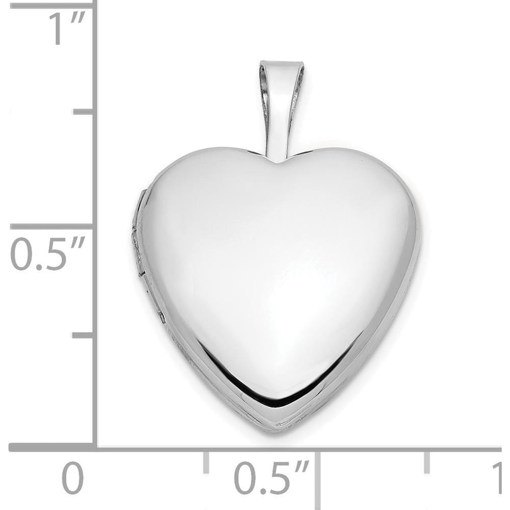 14K White Gold 16mm Heart Locket with Engravable Feature and Rhodium Plating by Monteluci Fine Jewelry