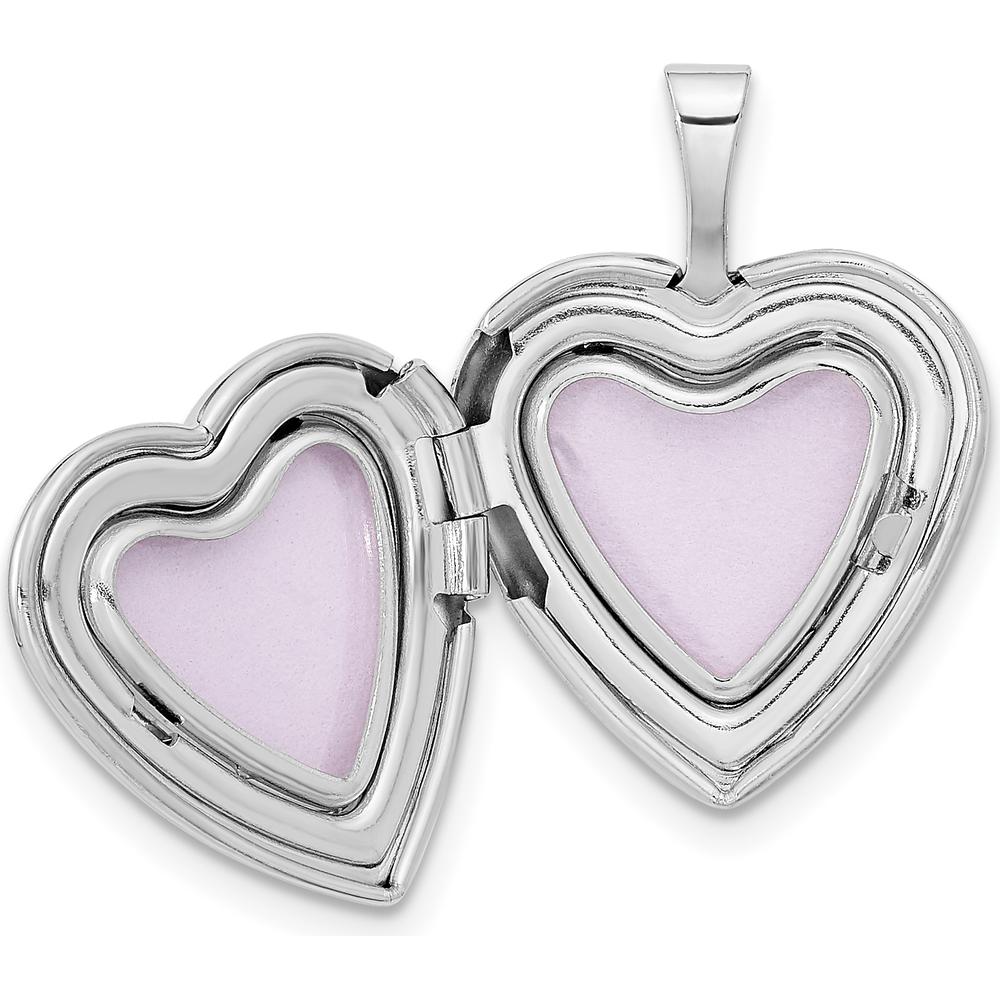 14K White Gold 16mm Heart Locket with Engravable Feature and Rhodium Plating by Monteluci Fine Jewelry