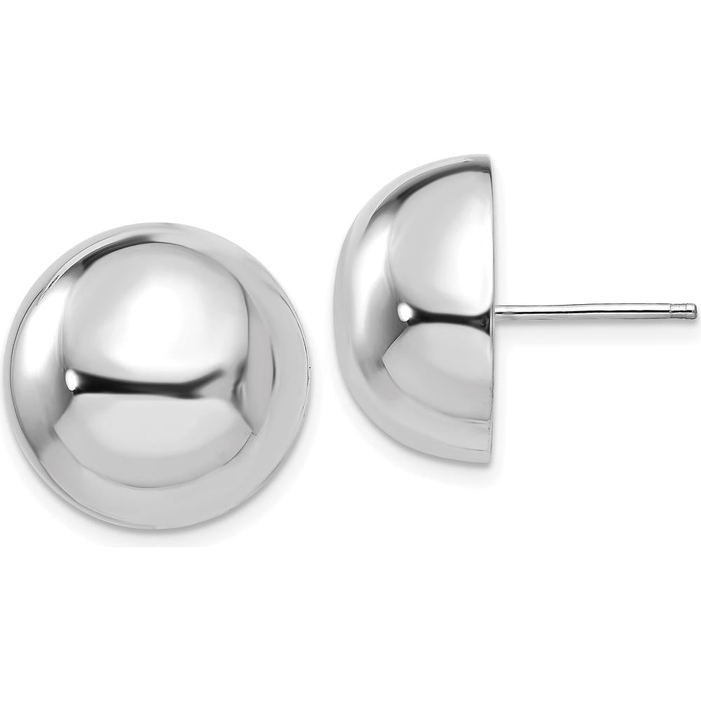 14K White Gold 16mm Polished Half Ball Button Post Earrings - Elegant and Lightweight Design by Oro Pregiato