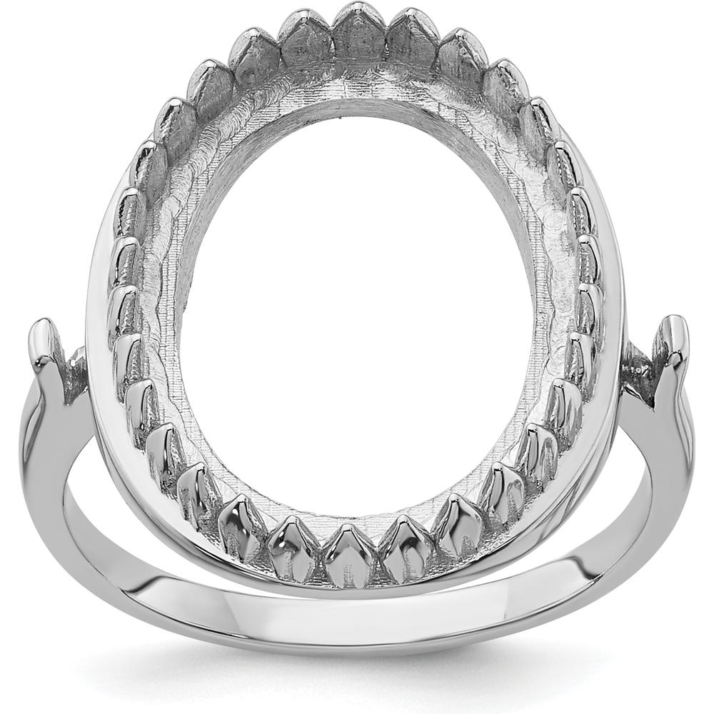 14K White Gold 16x12mm Oval Gemstone Ring Mounting with Rhodium Plating by Oro Pregiato