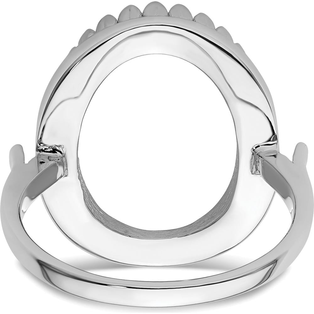 14K White Gold 16x12mm Oval Gemstone Ring Mounting with Rhodium Plating by Oro Pregiato