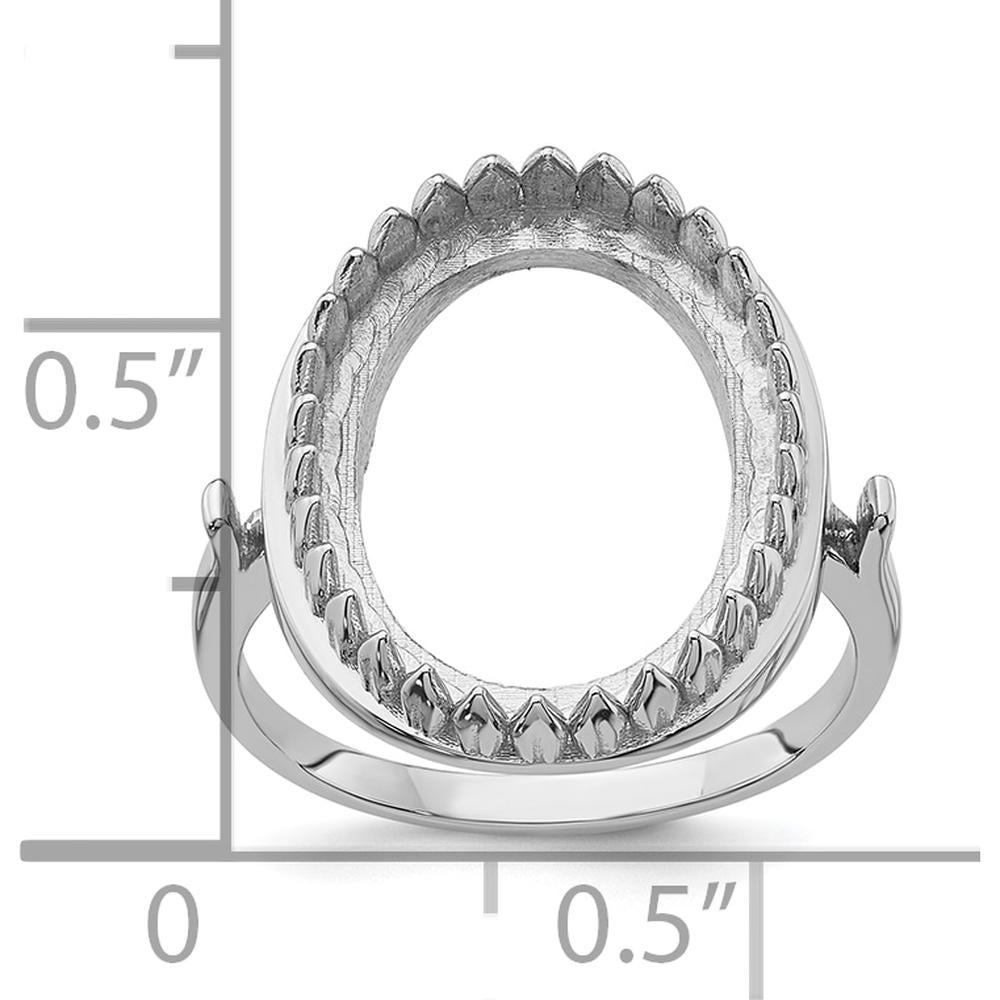 14K White Gold 16x12mm Oval Gemstone Ring Mounting with Rhodium Plating by Oro Pregiato