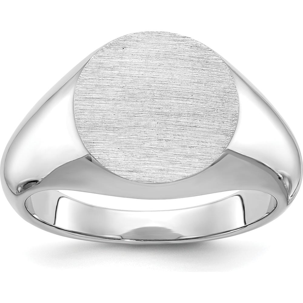 14K White Gold 16x14mm Men's Round Signet Ring - Timeless Elegant Design by IBGoodman