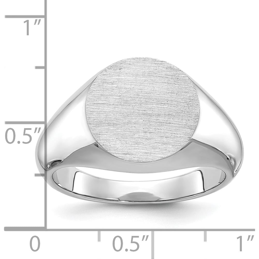 14K White Gold 16x14mm Men's Round Signet Ring - Timeless Elegant Design by IBGoodman