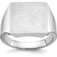 14K White Gold 16x16mm Men's Square Signet Ring with Rhodium Plating by IBGoodman