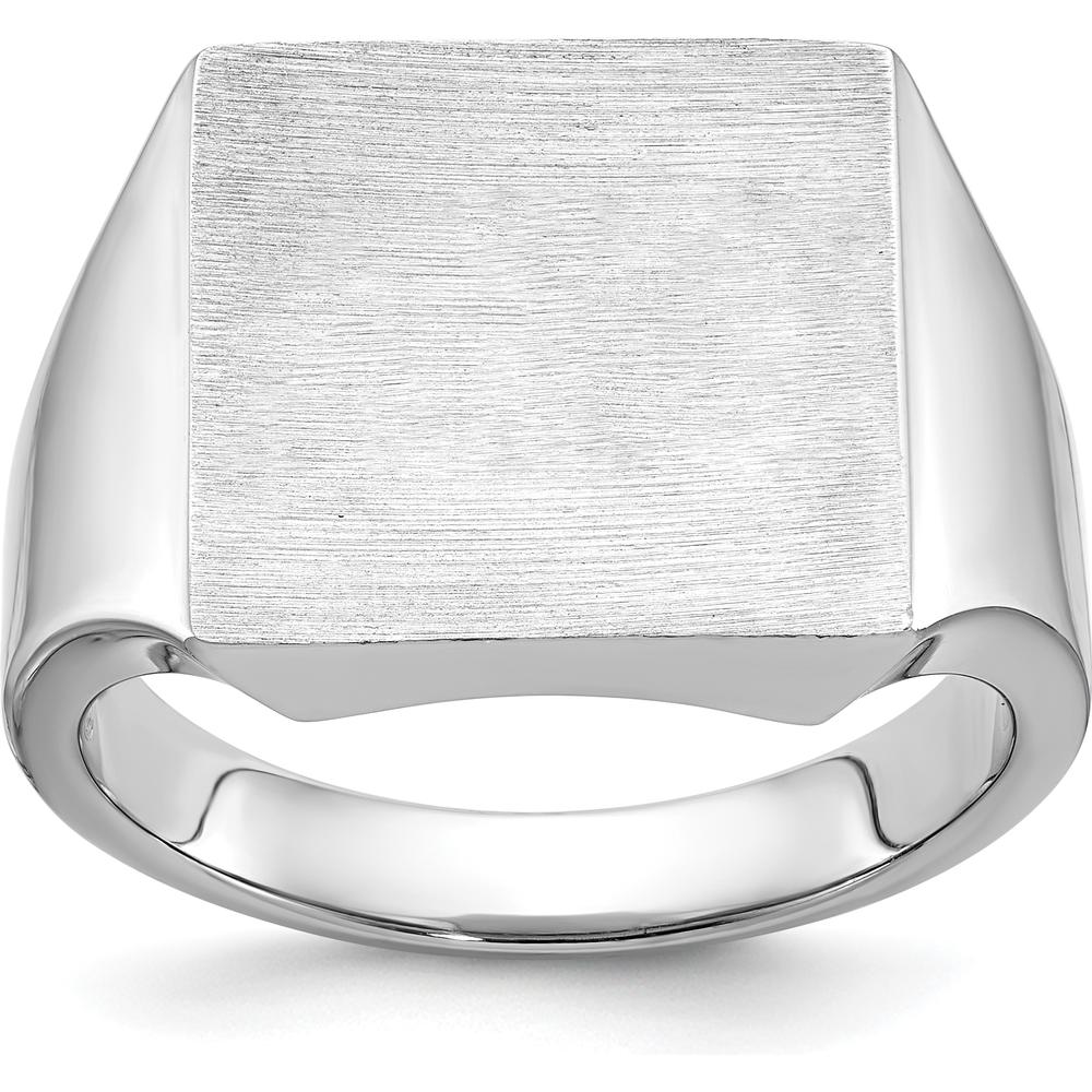 14K White Gold 16x16mm Men's Square Signet Ring with Rhodium Plating by IBGoodman