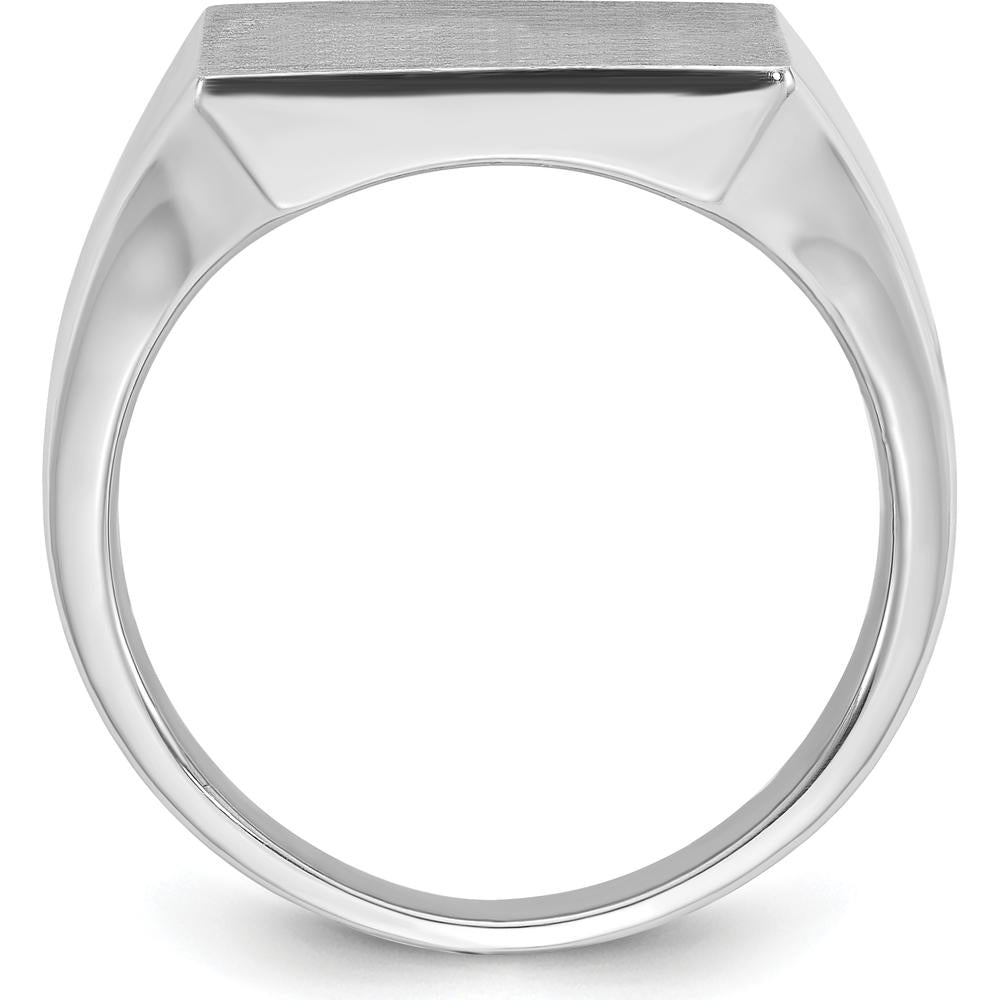 14K White Gold 16x16mm Men's Square Signet Ring with Rhodium Plating by IBGoodman