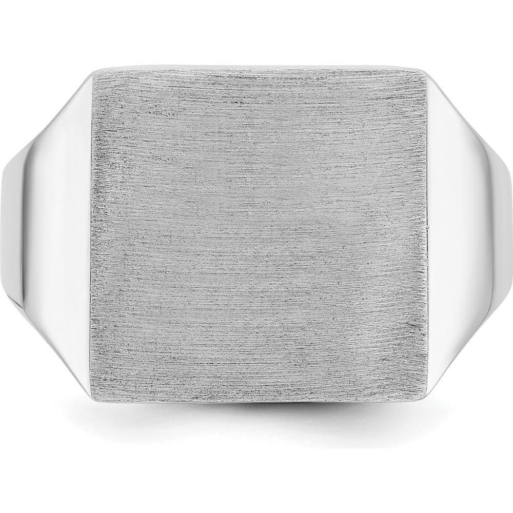 14K White Gold 16x16mm Men's Square Signet Ring with Rhodium Plating by IBGoodman