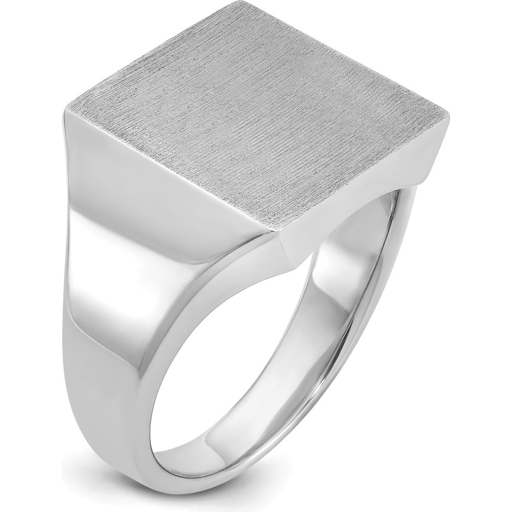 14K White Gold 16x16mm Men's Square Signet Ring with Rhodium Plating by IBGoodman