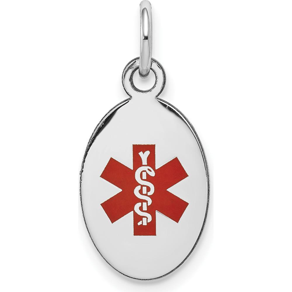 14K White Gold 16x9.5mm Oval Red Enameled Medical Alert Pendant - Engravable Charm by Oro Pregiato