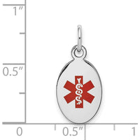 14K White Gold 16x9.5mm Oval Red Enameled Medical Alert Pendant - Engravable Charm by Oro Pregiato