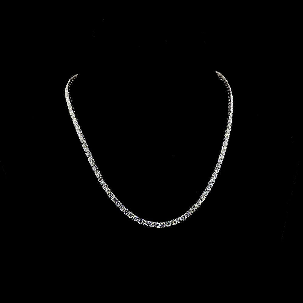 14K White Gold 17.12 Carat Tennis Necklace with 117 Round Brilliant Lab Diamonds - E-F VS1 Quality Prong Set - Covaloro Fine Jewelry