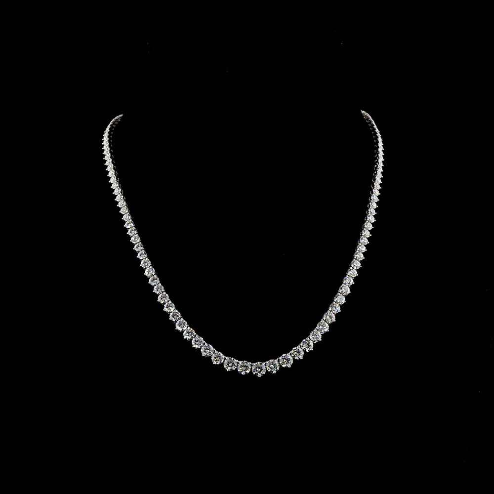 14K White Gold 17.15 Carats Graduated Riviera Necklace with Prong Set Round Lab Diamonds - E-F VS Clarity - Covaloro Fine Jewelry