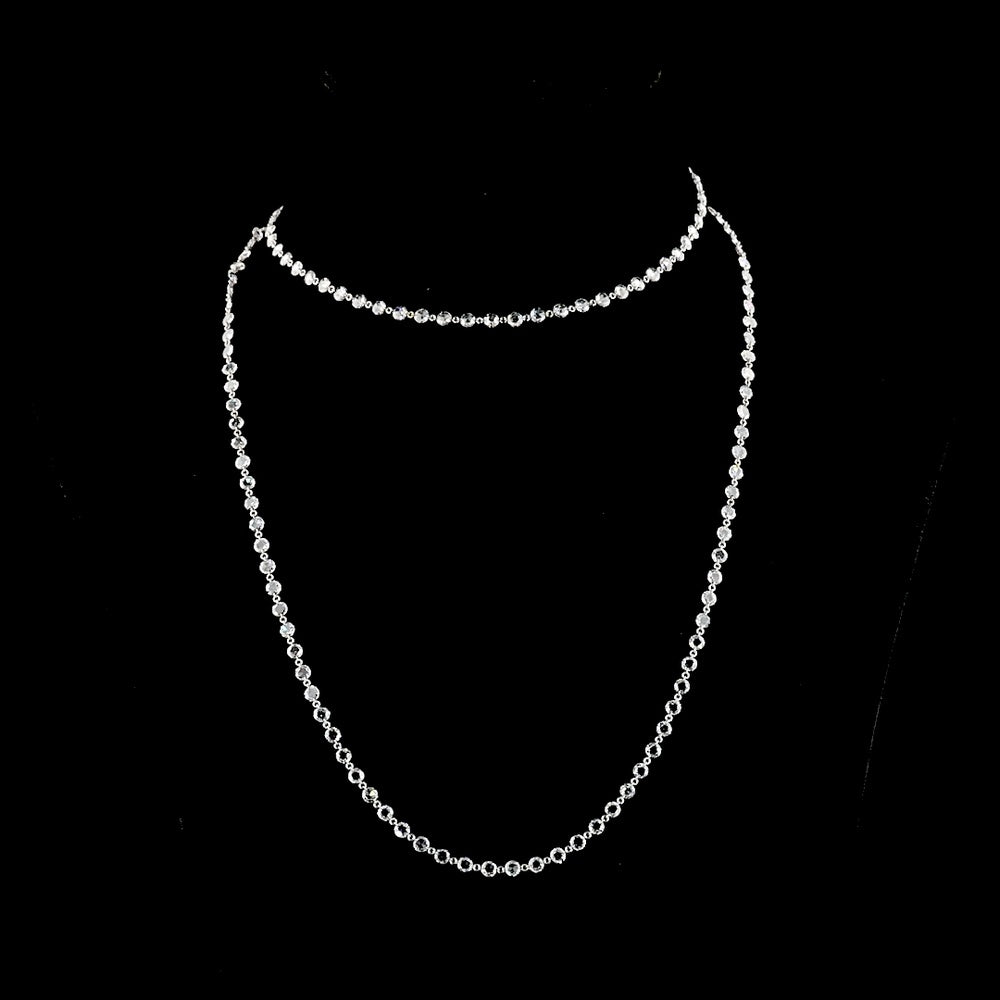14K White Gold 17.47" Tennis Necklace with Prong-Set Rose Cut Lab Diamonds - 17.47 Carat Total Diamond Weight - Covaloro Fine Jewelry