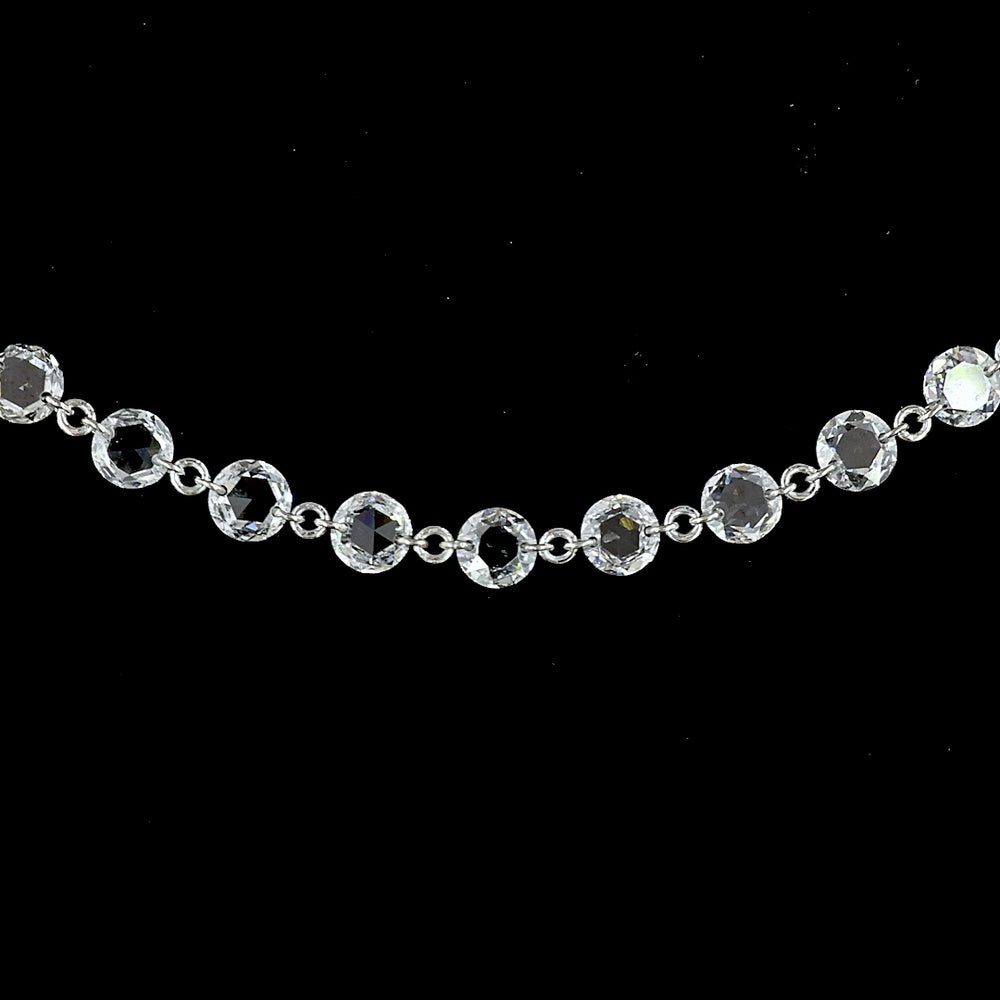 14K White Gold 17.47" Tennis Necklace with Prong-Set Rose Cut Lab Diamonds - 17.47 Carat Total Diamond Weight - Covaloro Fine Jewelry