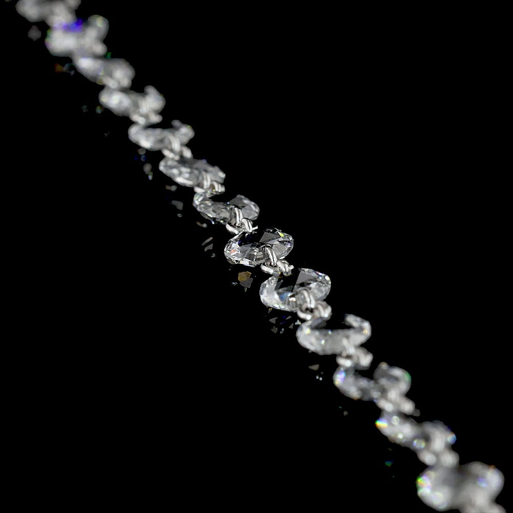 14K White Gold 17.47" Tennis Necklace with Prong-Set Rose Cut Lab Diamonds - 17.47 Carat Total Diamond Weight - Covaloro Fine Jewelry