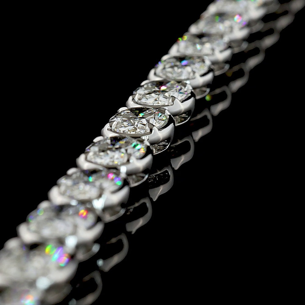 14K White Gold 17.5" East-West Oval Cut Lab Diamond Tennis Necklace with Bezel-Prong Setting - 34.88 Carat Total Weight - Covaloro Fine Jewelry