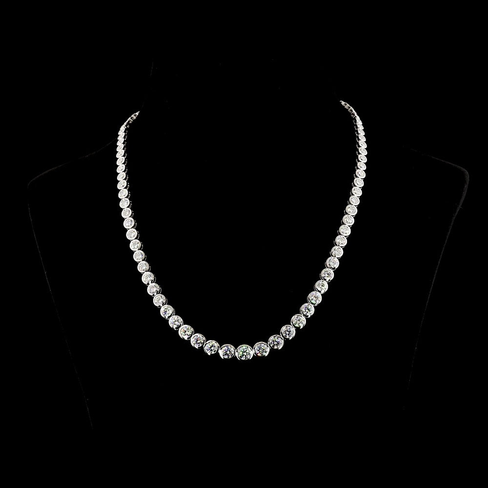 14K White Gold 17.5" Graduated Riviera Necklace with Bezel Set Round Brilliant Lab Diamonds - 24.36 Total Carat Weight E-F VS2 - Covaloro Fine Jewelry