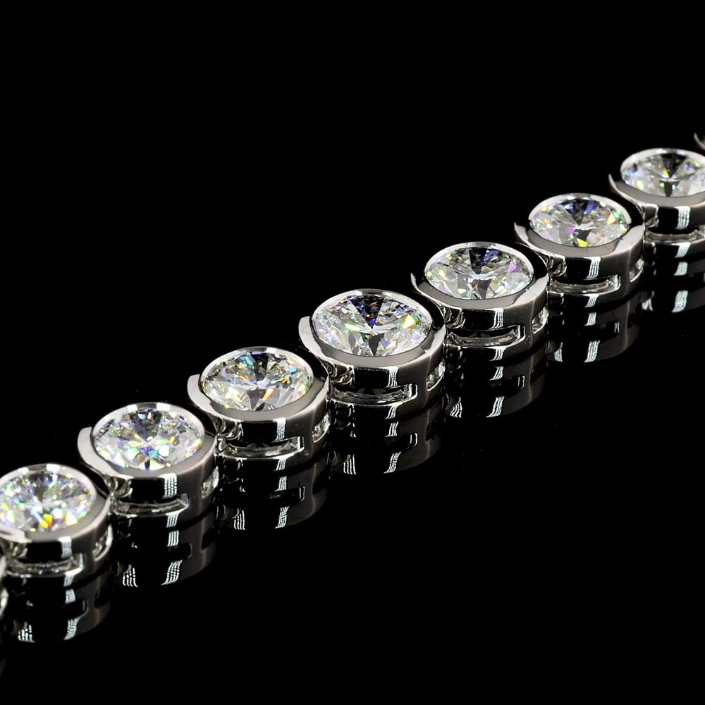 14K White Gold 17.5" Graduated Riviera Necklace with Bezel Set Round Brilliant Lab Diamonds - 24.36 Total Carat Weight E-F VS2 - Covaloro Fine Jewelry