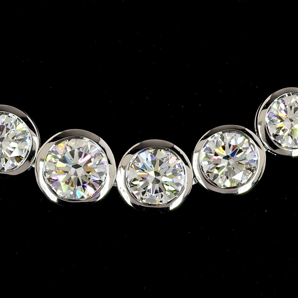14K White Gold 17.5" Graduated Riviera Necklace with Bezel Set Round Brilliant Lab Diamonds - 24.36 Total Carat Weight E-F VS2 - Covaloro Fine Jewelry