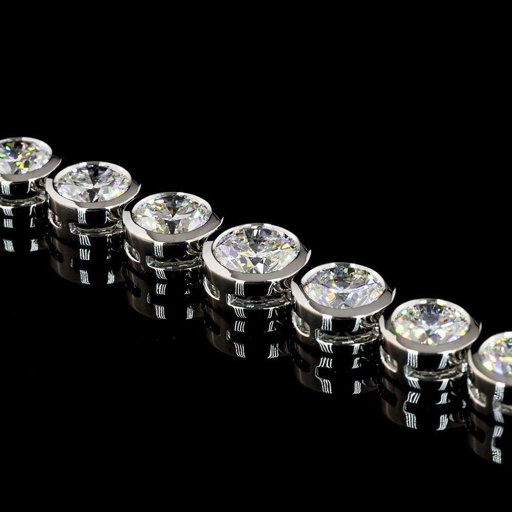 14K White Gold 17.5" Graduated Riviera Necklace with Bezel Set Round Brilliant Lab Diamonds - 24.36 Total Carat Weight E-F VS2 - Covaloro Fine Jewelry