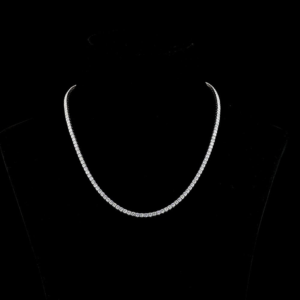14K White Gold 17.5-Inch Tennis Necklace with 145 Prong-Set Round Lab Diamonds - 11.24 Total Carat Weight, E-F Color VS Clarity - Covaloro Fine Jewelry
