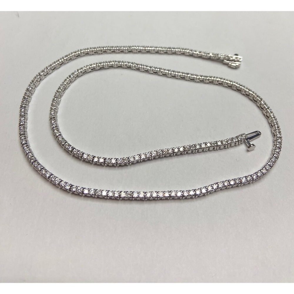 14K White Gold 17.5 Inch Tennis Necklace with 4-Prong Set Round Brilliant Diamonds - 9.59 Carat Total Diamond Weight by Auriventus