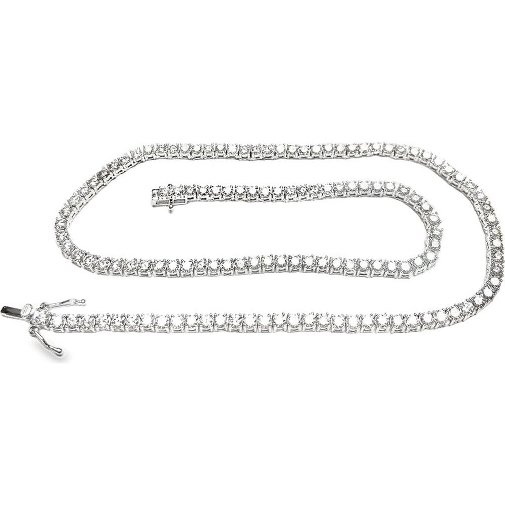 14K White Gold 17.5 Inch Tennis Necklace with 4-Prong Set Round Diamonds - 12.52 Carat Total Diamond Weight by Auriventus