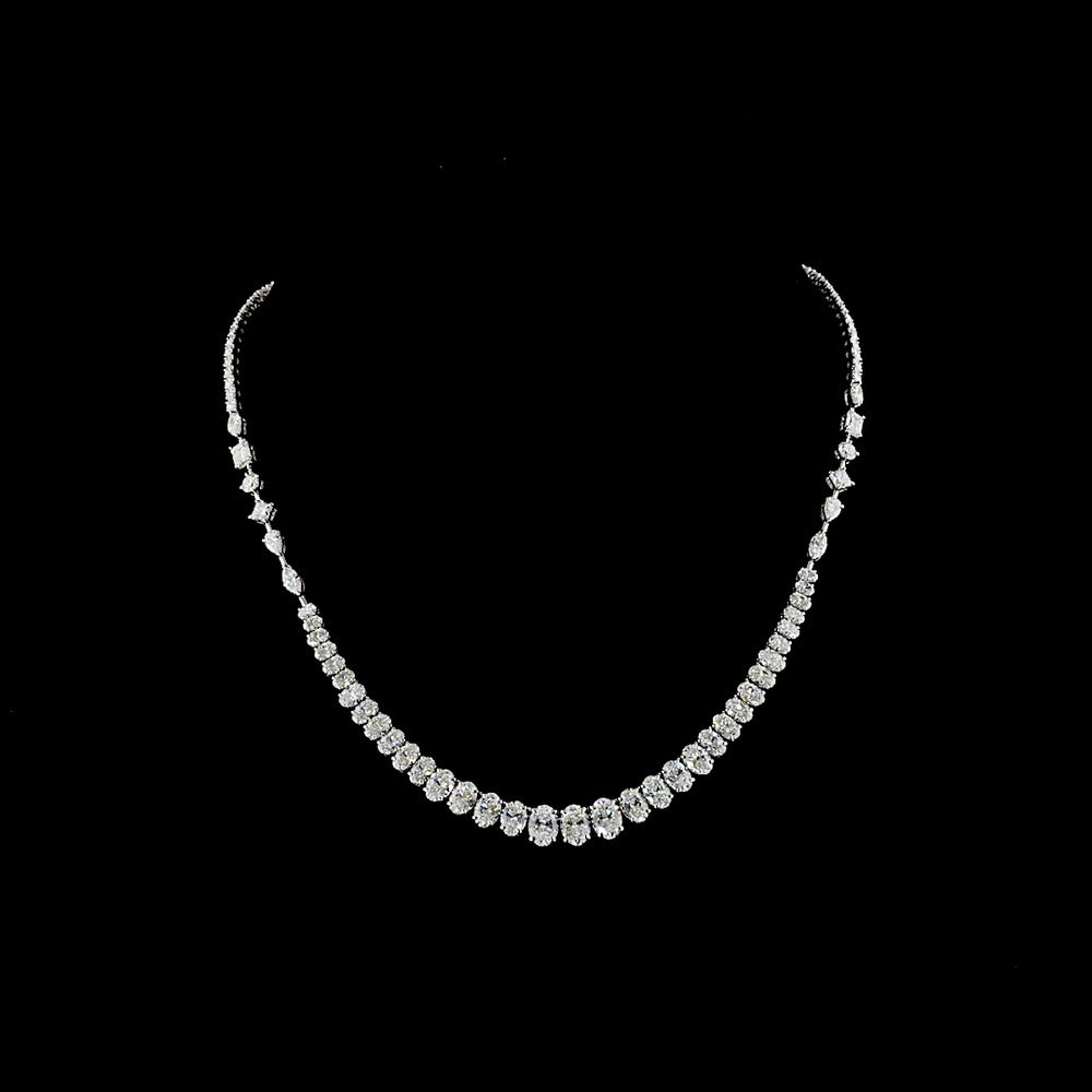 14K White Gold 17.5" Riviera Necklace with Mixed Shape Lab Diamonds Including Oval Cuts - 14.38 Carat Total Weight, E-F Color - Covaloro Fine Jewelry