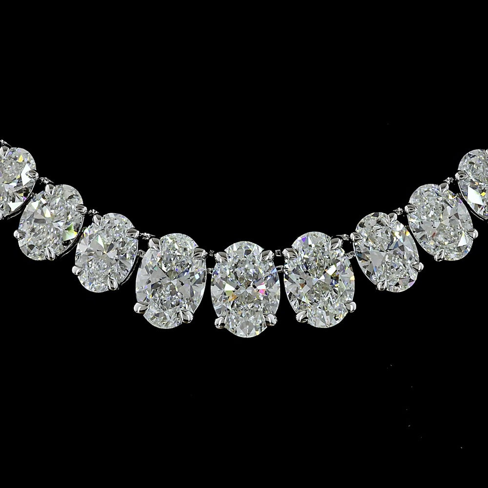 14K White Gold 17.5" Riviera Necklace with Mixed Shape Lab Diamonds Including Oval Cuts - 14.38 Carat Total Weight, E-F Color - Covaloro Fine Jewelry