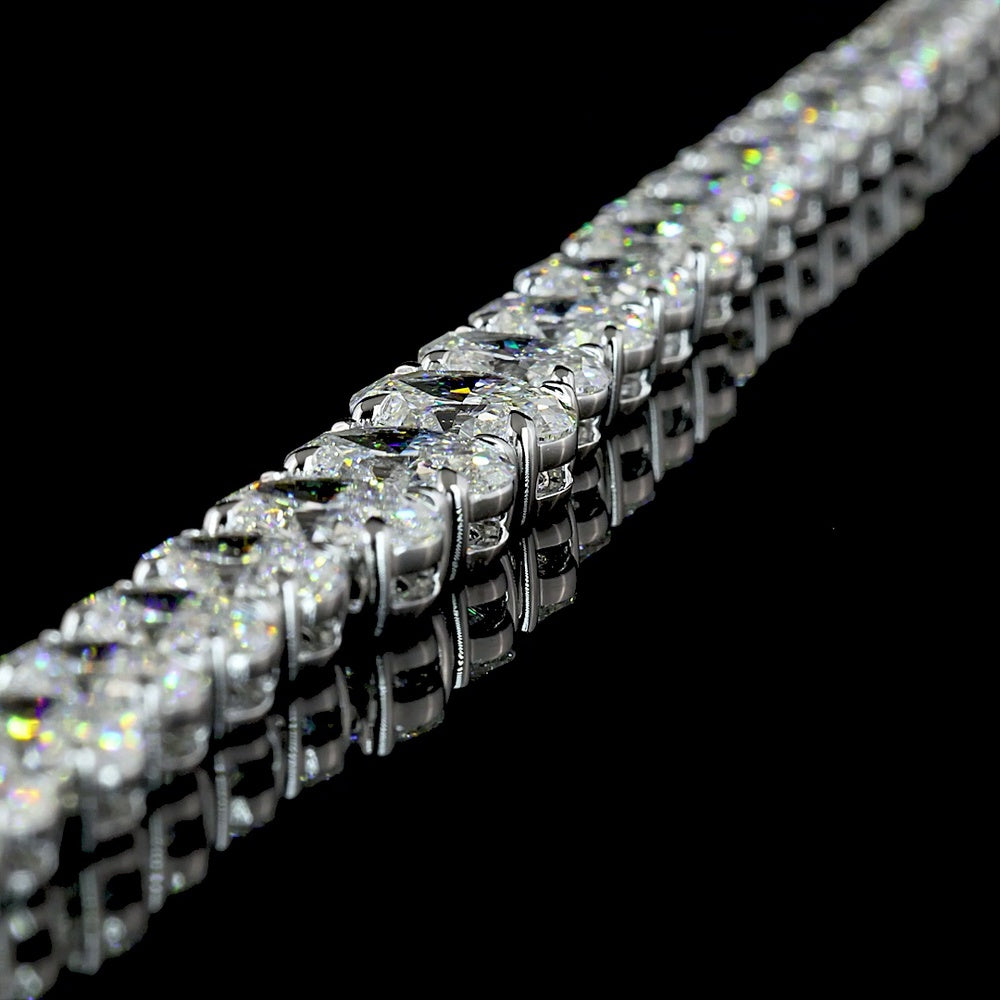 14K White Gold 17.5" Riviera Necklace with Mixed Shape Lab Diamonds Including Oval Cuts - 14.38 Carat Total Weight, E-F Color - Covaloro Fine Jewelry