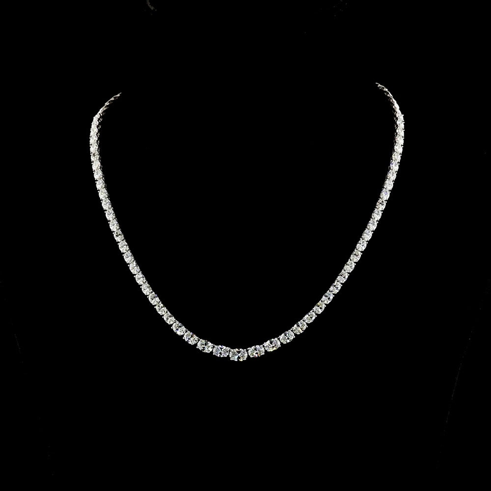 14K White Gold 17.5" Riviera Necklace with Oval Cut Lab Diamonds - 12.8 Carat Total Weight, E-F Color VS1 Clarity, Prong Set - Covaloro Fine Jewelry