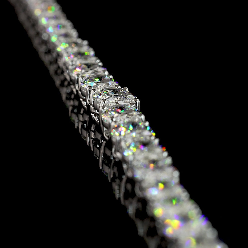 14K White Gold 17.5" Riviera Necklace with Oval Cut Lab Diamonds - 12.8 Carat Total Weight, E-F Color VS1 Clarity, Prong Set - Covaloro Fine Jewelry