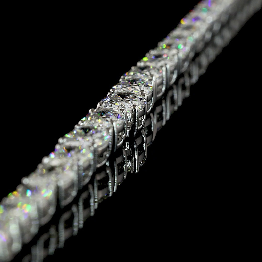 14K White Gold 17.5" Riviera Necklace with Oval Cut Lab Diamonds - 12.8 Carat Total Weight, E-F Color VS1 Clarity, Prong Set - Covaloro Fine Jewelry