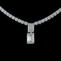 14K White Gold 17.5" Special Necklace with North-South Prong Set Emerald Cut Lab Diamond Center and Brilliant Accent Stones - 7.30 Carats Total Diamond Weight - Covaloro Fine Jewelry