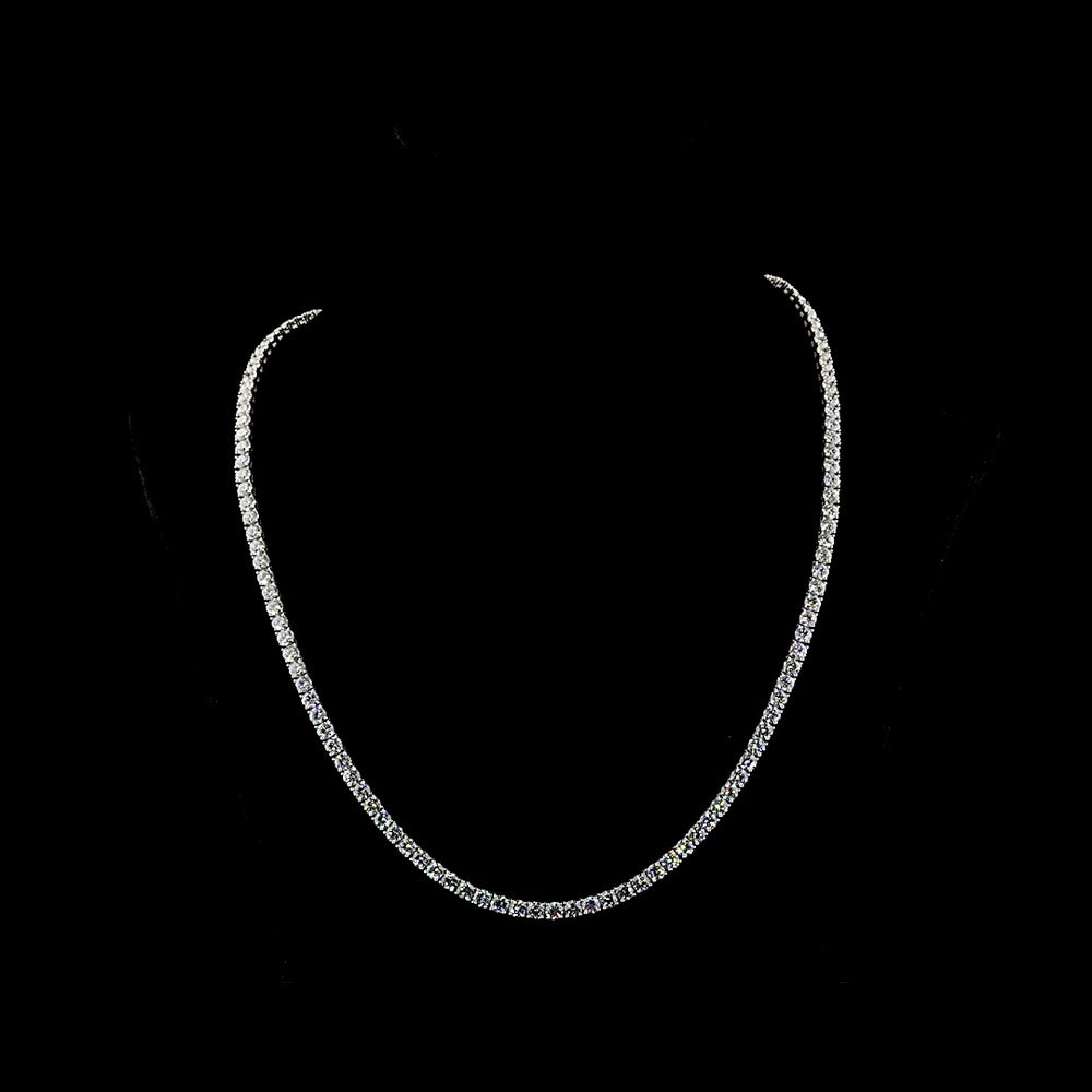 14K White Gold 17.5" Tennis Necklace with 133 Prong Set Round Lab Diamonds - 31.82 Carats Total Diamond Weight - Covaloro Fine Jewelry