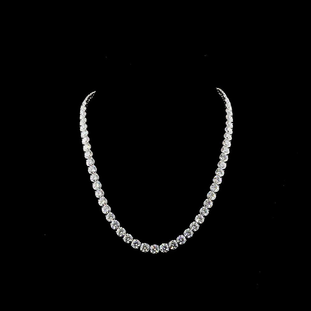14K White Gold 17.5" Tennis Necklace with 67 Round and Marquise Cut Lab Diamonds - 64.67 Carat Total Weight - Covaloro Fine Jewelry