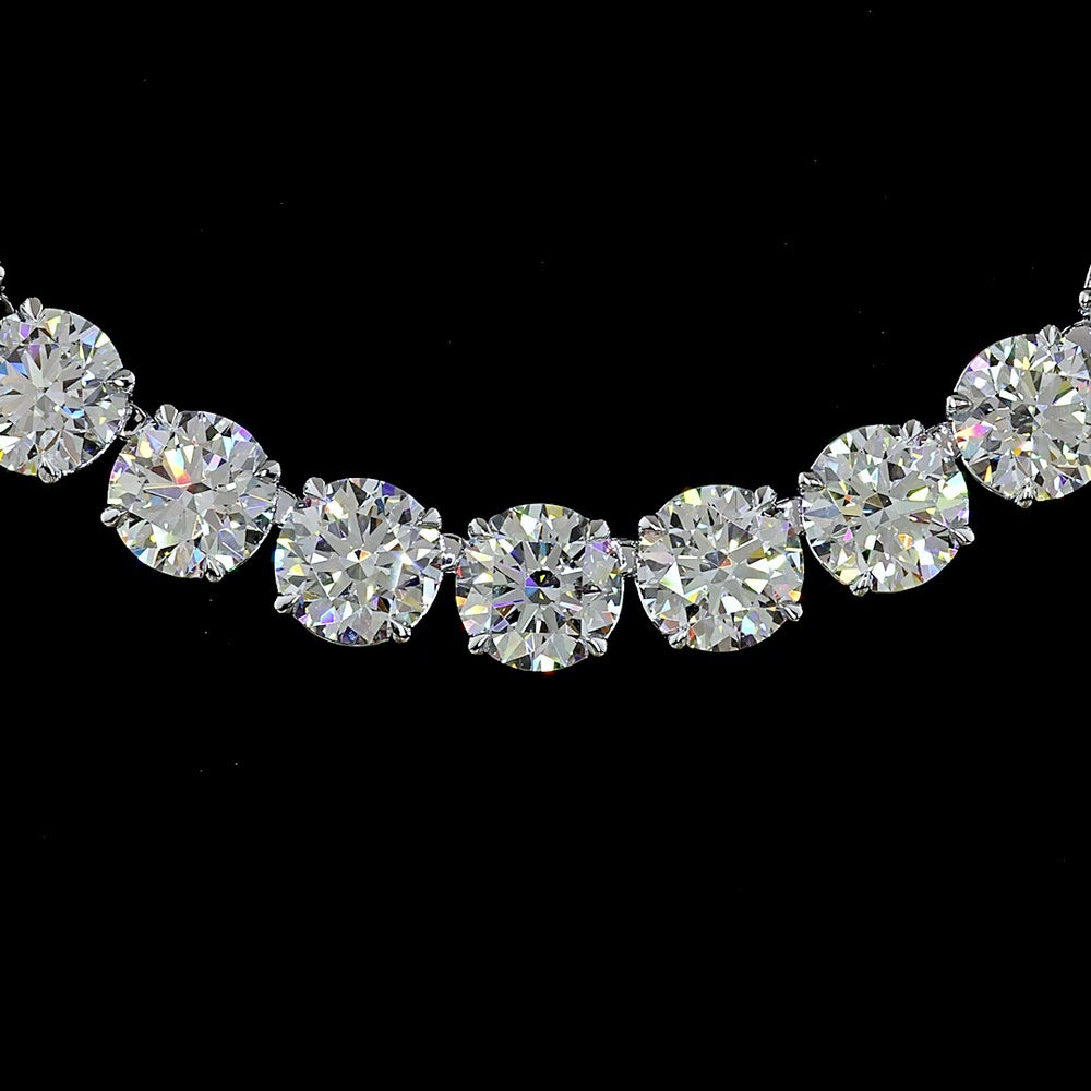 14K White Gold 17.5" Tennis Necklace with 67 Round and Marquise Cut Lab Diamonds - 64.67 Carat Total Weight - Covaloro Fine Jewelry