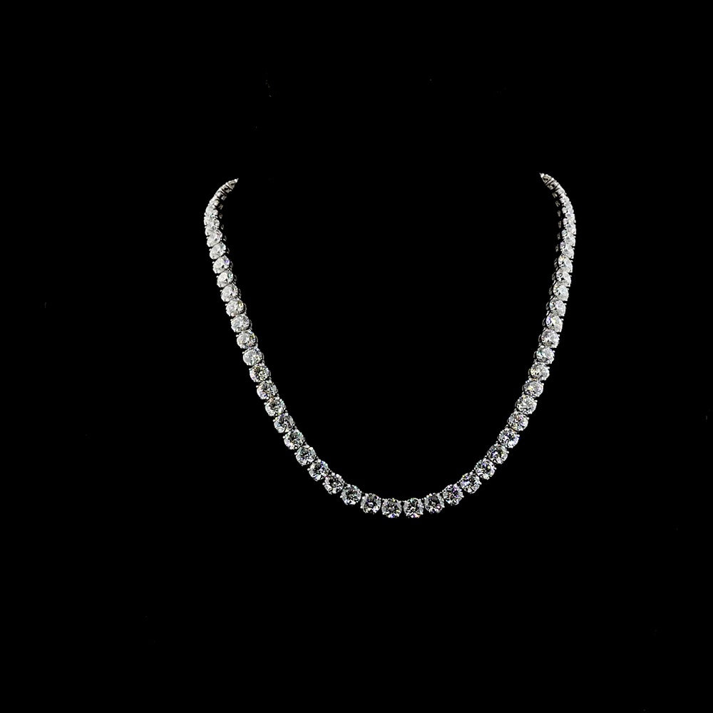 14K White Gold 17.5" Tennis Necklace with 71 Brilliant Round Lab-Grown Diamonds - 49.73 Carat Total Diamond Weight - Covaloro Fine Jewelry