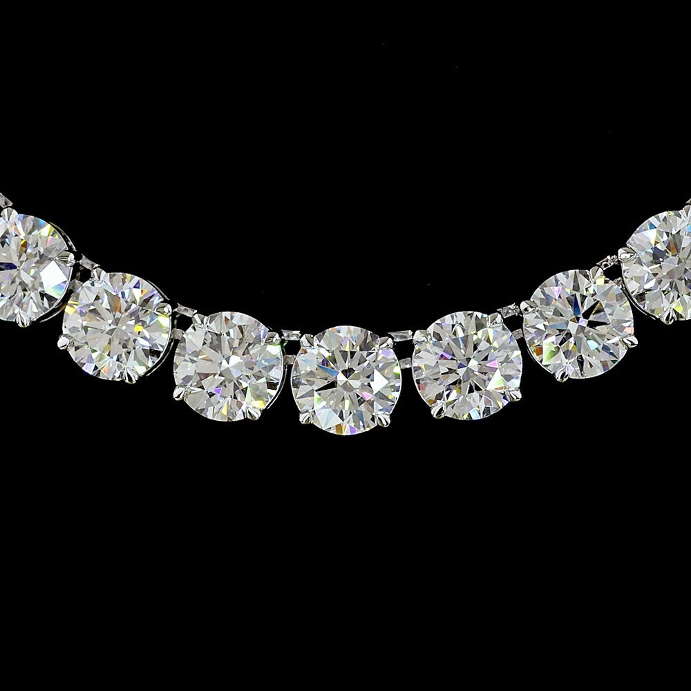 14K White Gold 17.5" Tennis Necklace with 71 Brilliant Round Lab-Grown Diamonds - 49.73 Carat Total Diamond Weight - Covaloro Fine Jewelry