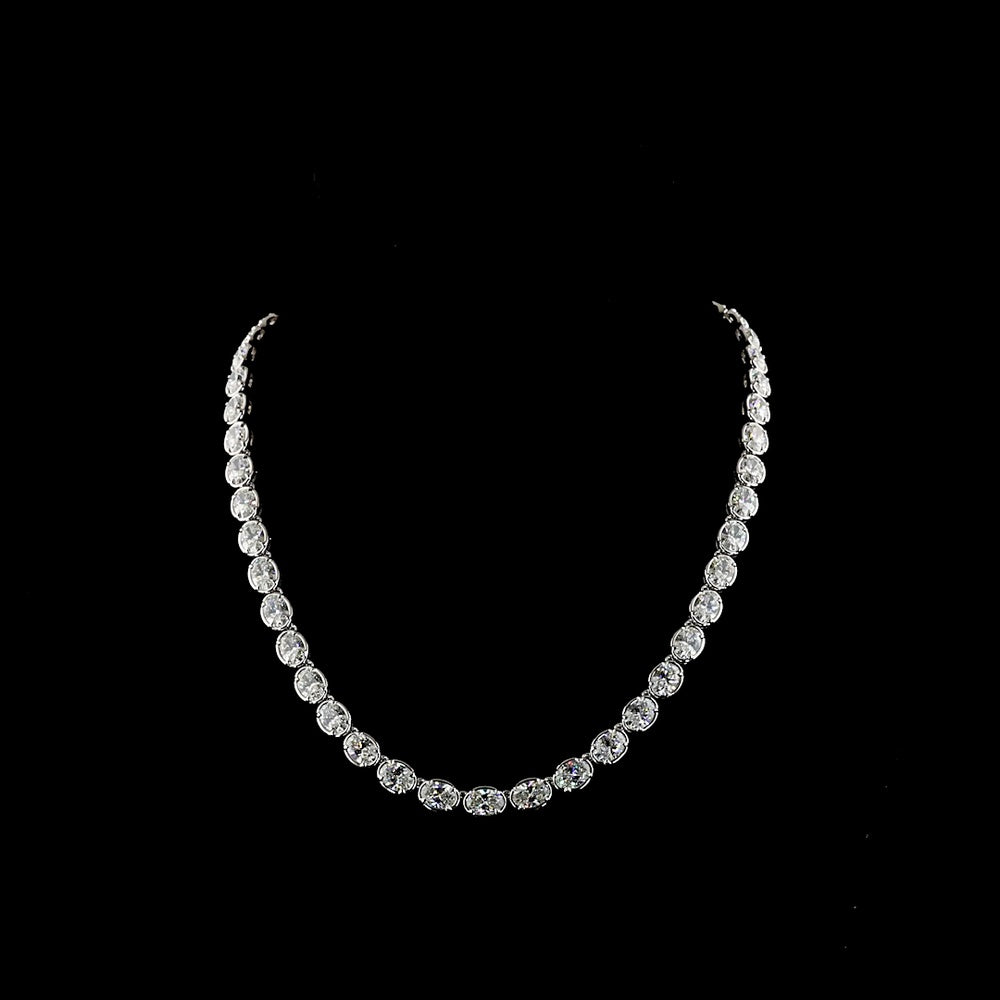 14K White Gold 17.5" Tennis Necklace with East-West Bezel-Prong Set Oval Lab Diamonds - 35.36 Carat Total Weight, E-F Color VS1 Clarity - Covaloro Fine Jewelry