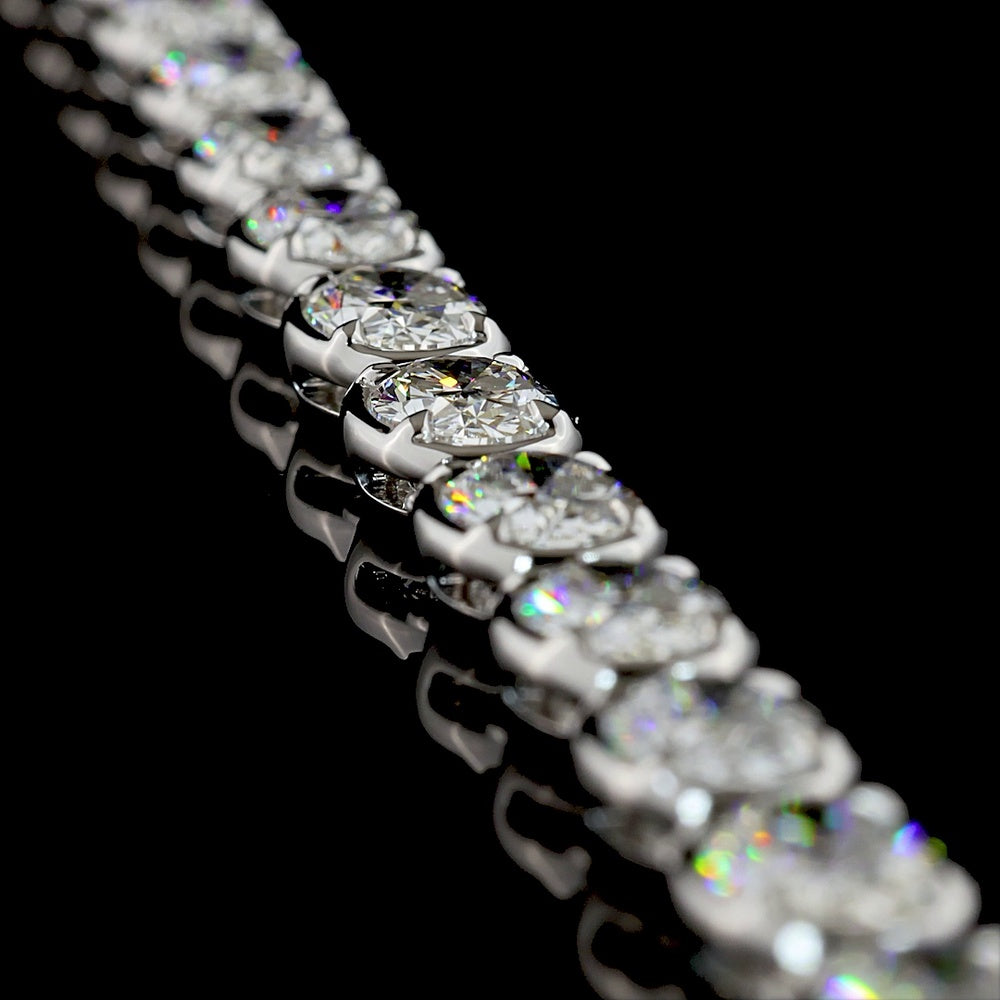 14K White Gold 17.5" Tennis Necklace with East-West Bezel-Prong Set Oval Lab Diamonds - 35.36 Carat Total Weight, E-F Color VS1 Clarity - Covaloro Fine Jewelry