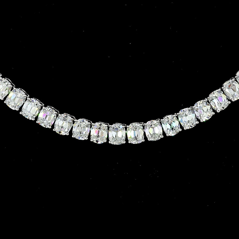 14K White Gold 17.5" Tennis Necklace with Prong Set Antique Cushion Cut Lab Diamonds - 33.62 Carat Total Weight - Covaloro Fine Jewelry