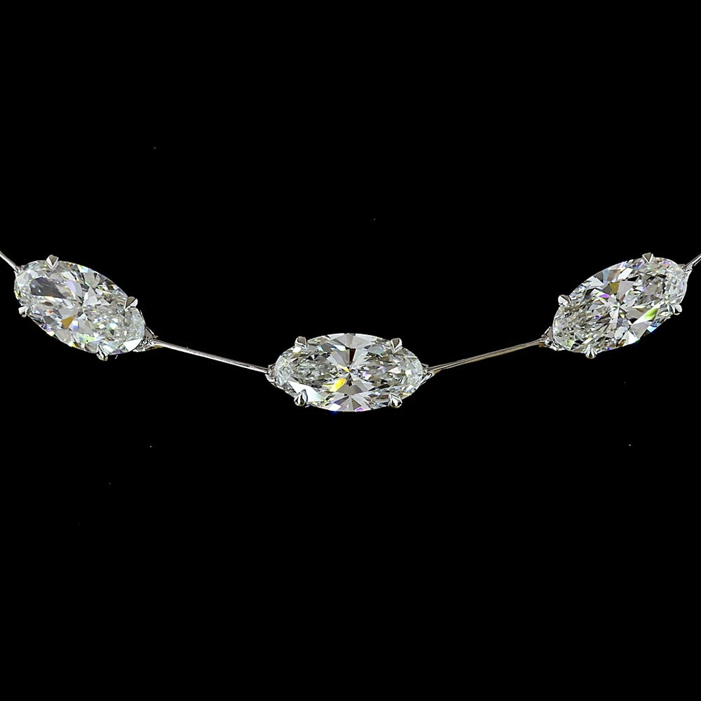 14K White Gold 17.75-Carat East-West Station Necklace with 25 Prong-Set Moval Cut Lab Diamonds - E-F Color and VS1 Clarity - Covaloro Fine Jewelry