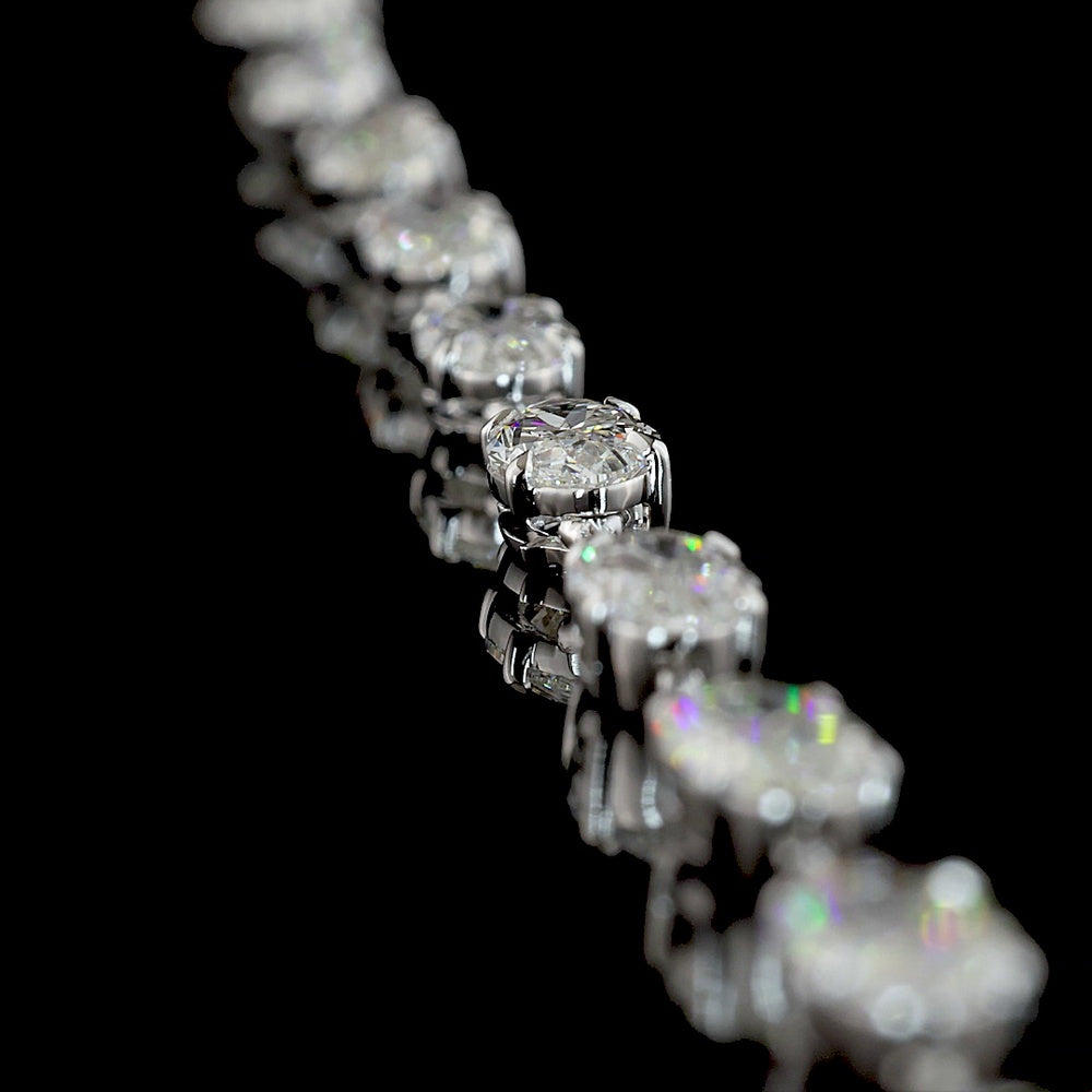 14K White Gold 17.75-Carat East-West Station Necklace with 25 Prong-Set Moval Cut Lab Diamonds - E-F Color and VS1 Clarity - Covaloro Fine Jewelry