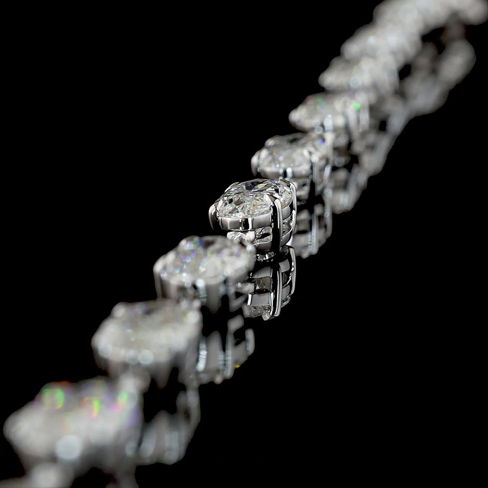 14K White Gold 17.75-Carat East-West Station Necklace with 25 Prong-Set Moval Cut Lab Diamonds - E-F Color and VS1 Clarity - Covaloro Fine Jewelry